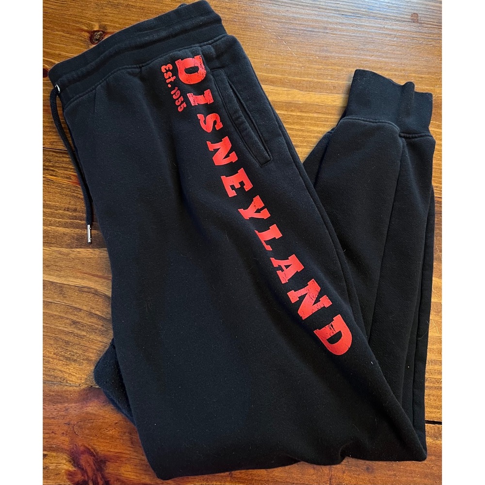 Disney Disneyland Joggers Unisex XL Black Graphic Fleece Sweatpants EUC